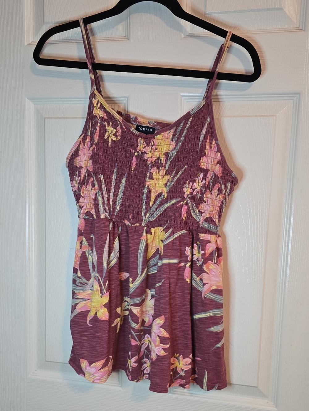 torrid Plum Floral Smocked Spaghetti Strap Tank